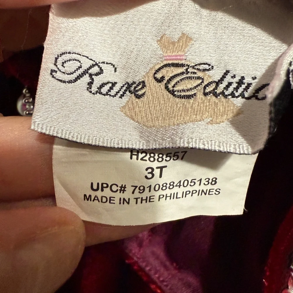Rare Editions Burgundy Velvet Dress Pearl Details Size 3T Wedding